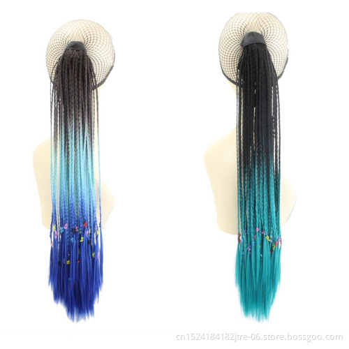 soft synthetic braid hair drawstring ponytail, low temperature fiber free diy clip braided ponytail extension